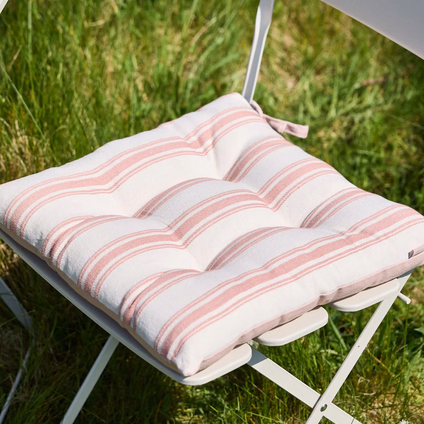 Dibor Set of 2 Pink Cotton Stripe Quilted Reversible Indoor Outdoor Chair Seat Pads, W/D: 40 x 40 cm – 2