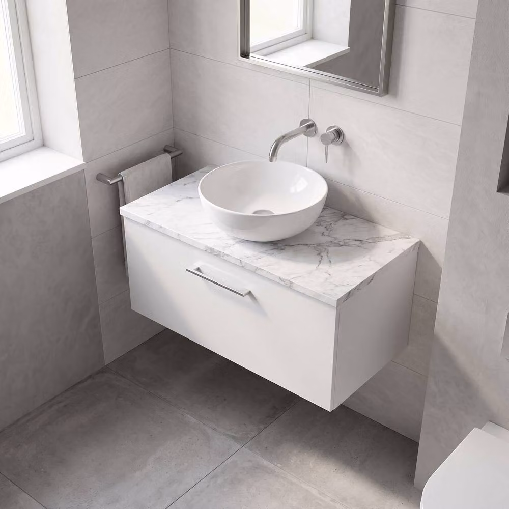Balterley Level 800mm Wall Hung 1 Drawer Unit and Laminate Worktop in Gloss White – 2