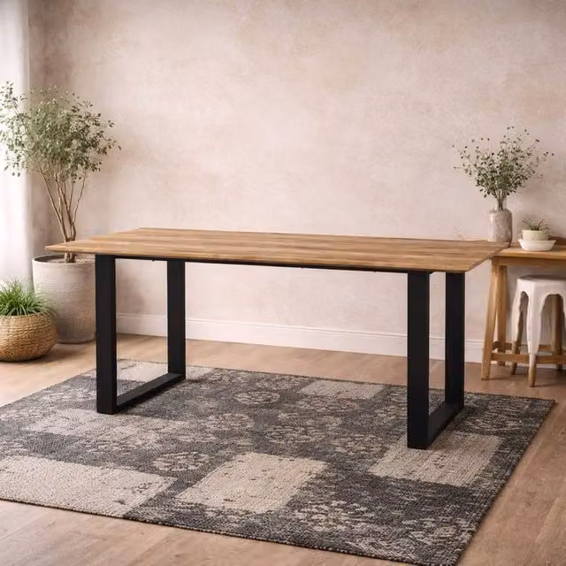 Wyld Haus Sazzuma Rectangular Dining Table with Wood Effect Top in Natural, Sand and Brown – 1