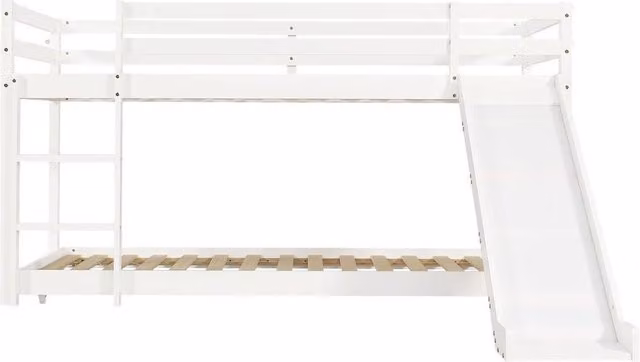 FORGEVIO White Lacquered Solid Pine Wood Single Bunk Bed for Children, W/D/H: 90 x 190 cm