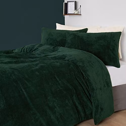 OHS Thermal Soft Teddy Fleece Duvet Cover and Pillowcase Set, Green, Duvet Cover: 200 x 200 cm, Pillowcases: 50 x 75 cm – 5