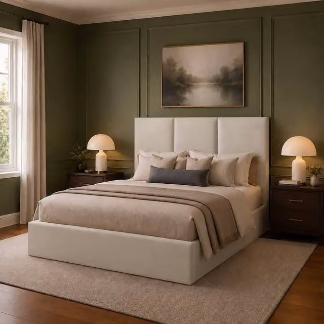 Desire Deco Stanley Upholstered Plush Velvet Bed Frame in Light Beige, W/D/H: 120 x 200 cm – 1