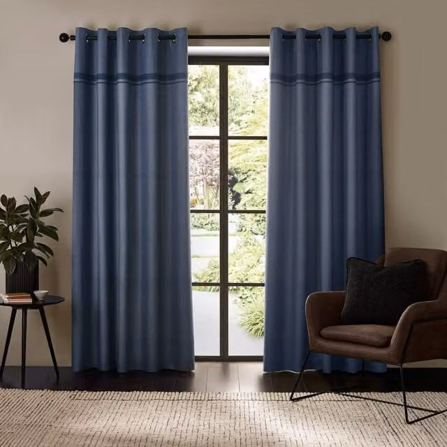 Catherine Lansfield Melville Blue Striped Eyelet Curtains