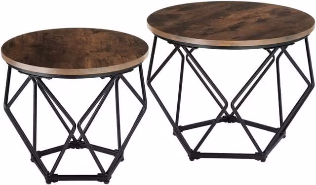 tectake Benham 2-Piece Round Nested Coffee Table Set in Brown and Black – 1
