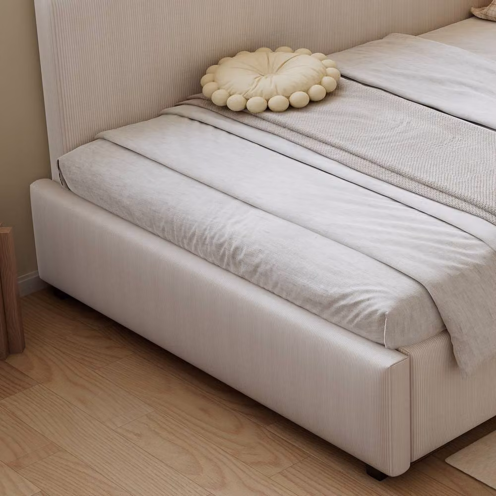 STILVORA Modern Upholstered Double Bed in Beige, W/D/H: 140 x 200 cm – 4