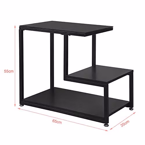 SoBuy Modern Black Glass and Metal Side Table for Living Room, Bedroom or Home Office, W/D/H: 55.0 x 35.0 x 65.0 cm – 3