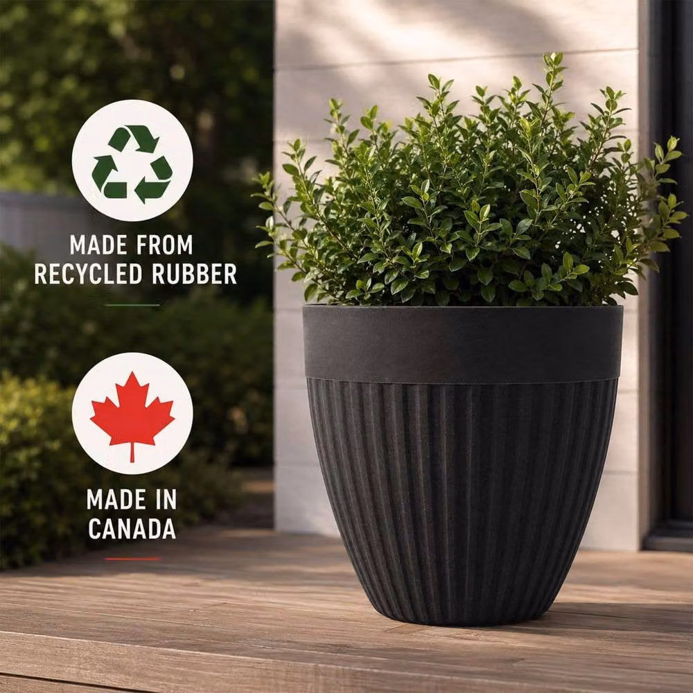Nicoman Round Fluted Flower Planter Pot, Pack of 2, Charcoal and Grey, W: 36.5 cm, H: 35.5 cm – 3