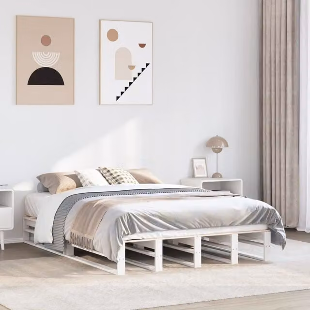 Berkfield Home White Solid Wood Pine Bed Frame W/D/H: 160 x 200 cm