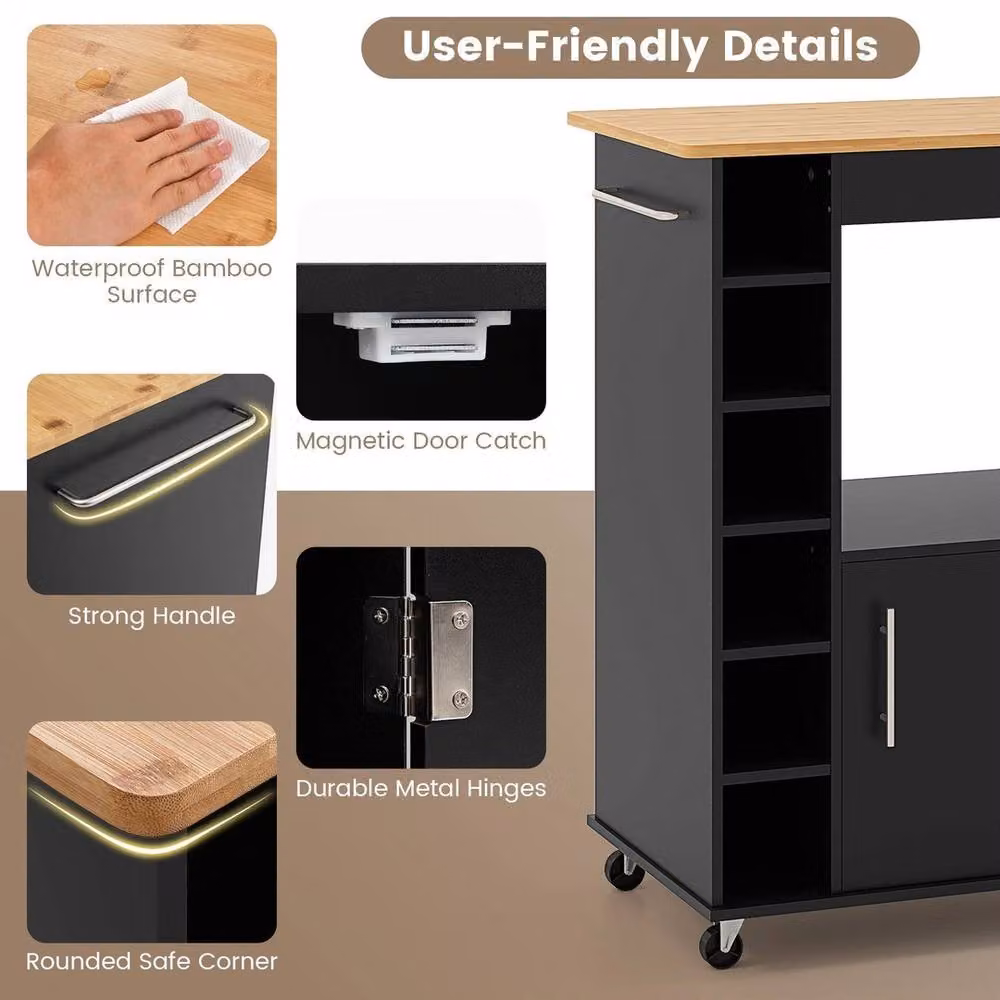 EONLION Black Rolling Kitchen Island Storage Cabinet Trolley – 4