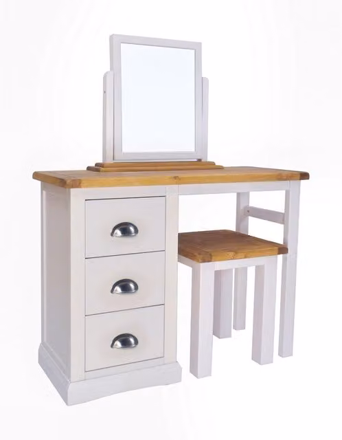 Cabinet Bits Loreo 3 Drawer Dressing Table Set in Light Grey with Chrome Cup Handles