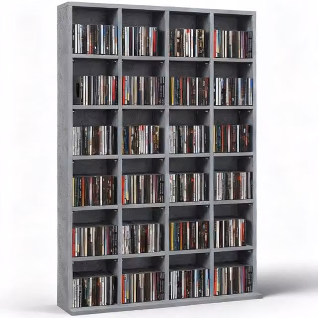 ERGOVEXA CD Storage Unit with Adjustable Shelves and Media Compartments, Cement Grey, W: 89 cm, H: 130.5 cm