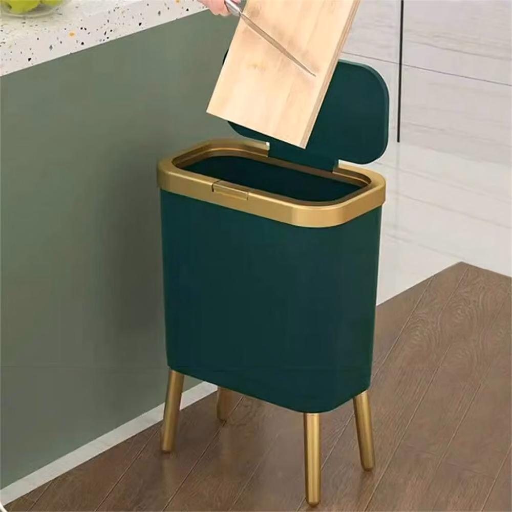 PAWNORA Kitchen Rubbish Bin with Flip Lid, Green and Gold, W: 30 cm, D: 20 cm, H: 48.5 cm – 3
