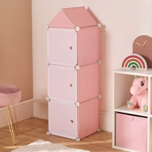 OHS 3 Cube Storage Castle Tower Organiser in Pink and White, H 139 x W 34 x D 31 cm – 1