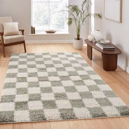 Desire Rugs Chester Modern Checkered Shaggy Area Rug, Green, W: 160 cm, L: 230 cm – 1