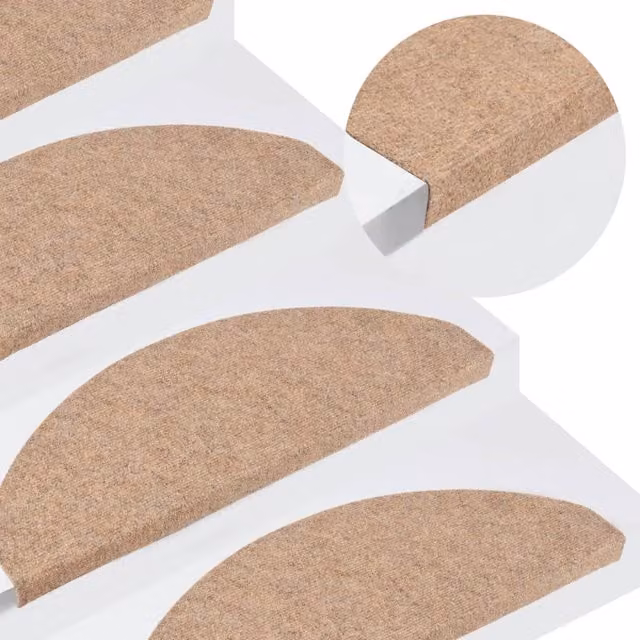 Berkfield Home Self-adhesive Non-slip Stair Mats, 15 Pieces, Beige, W: 65 cm, D: 22.5 cm, H: 3.5 cm