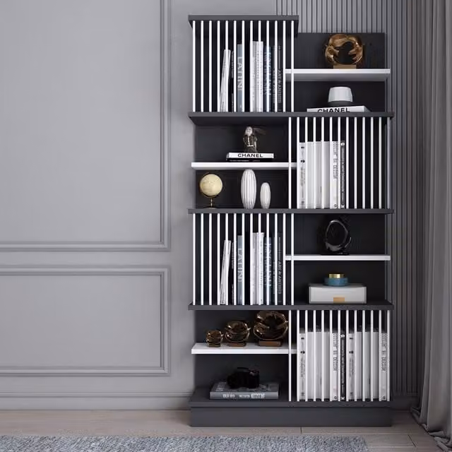 Decorotika Arya 5-Tier Bookshelf in Anthracite and White, H 160 x W 80 x D 24.6 cm