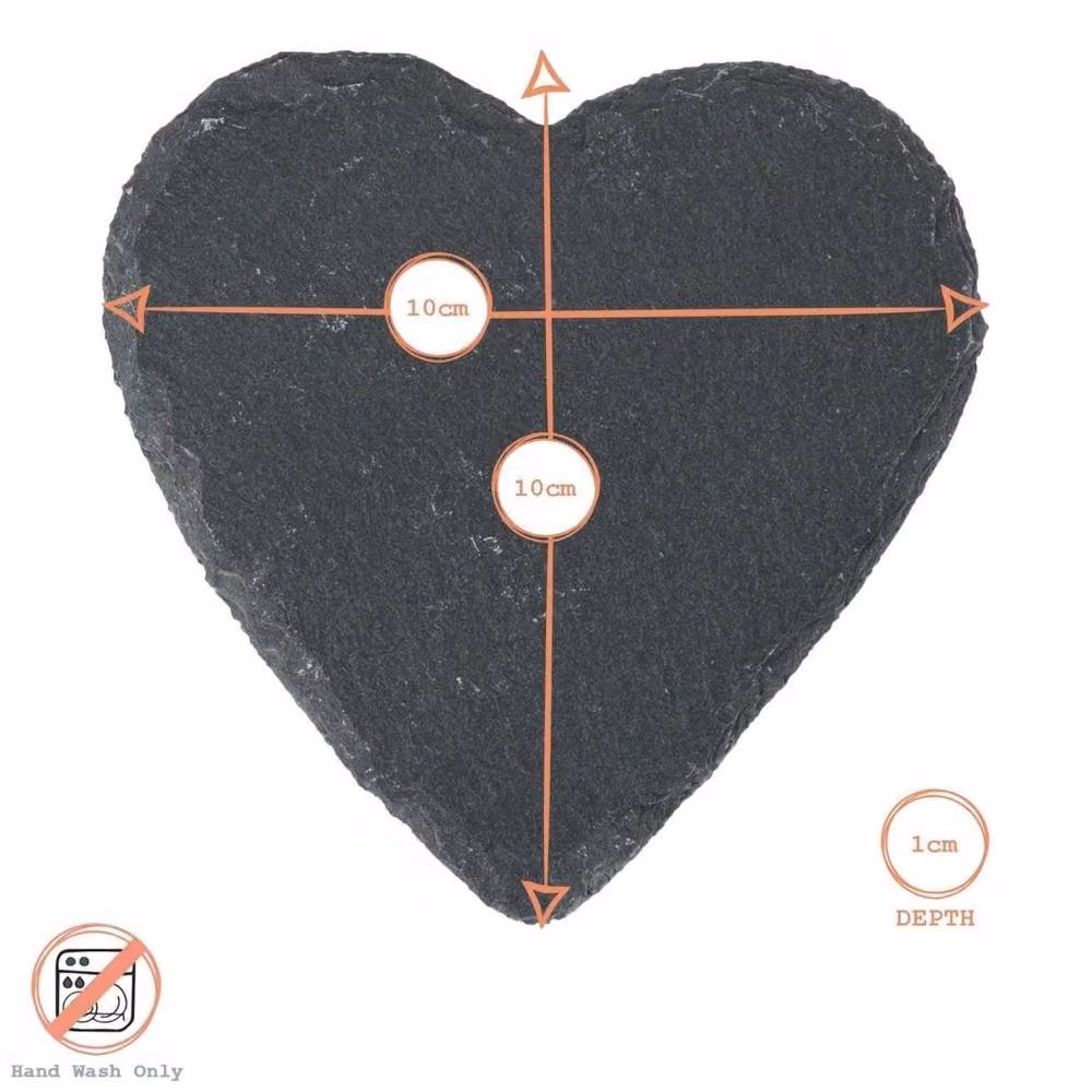 Havendro Set of 12 Heart Shaped Natural Black Slate Coasters, Diameter: 10 cm – 2