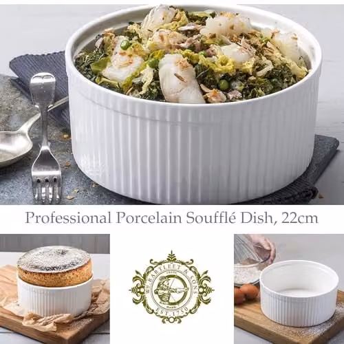 WM Bartleet & Sons 1750 Traditional Porcelain Professional Souffle Dish, White, Diameter: 22 cm, Capacity: 2.5 l – 2