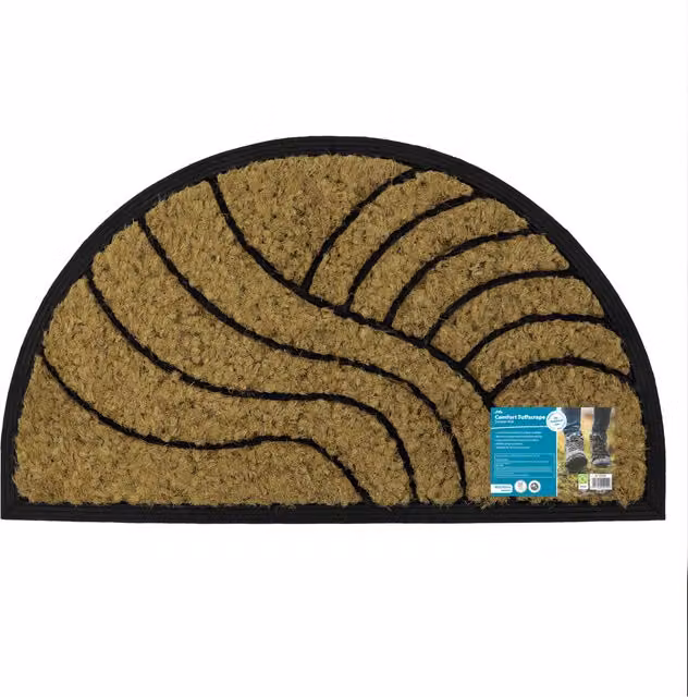 JVL Comfort Halfmoon Coir Tuffscrape Semicircular Doormat, Brown, Height: 1 cm