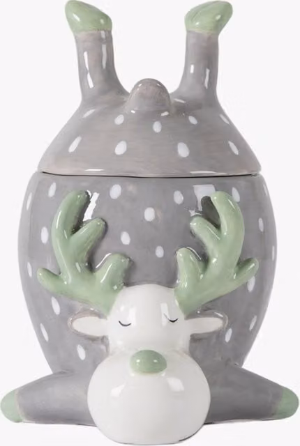 Perch & Parrow Scandi Reindeer Ceramic Pot with Lid in Grey