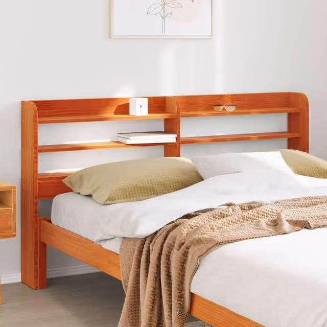 Berkfield Home Rustic Solid Wood Pine Headboard with Integrated Shelves, Wax Brown, Width: 160 cm