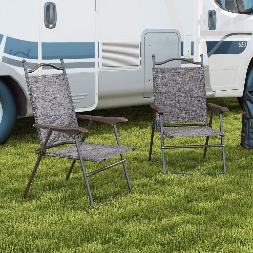 Kelvenix Grey Stackable Folding Garden Chairs with Textilene Fabric Seat and Powder Coated Steel Frame – 2