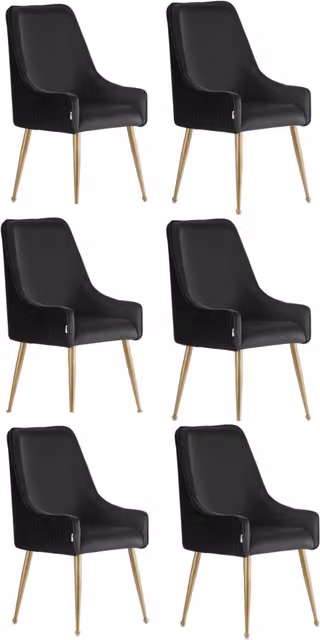 Life Interiors Soho LUX Velvet Dining Chairs Set of 6, Black and Gold