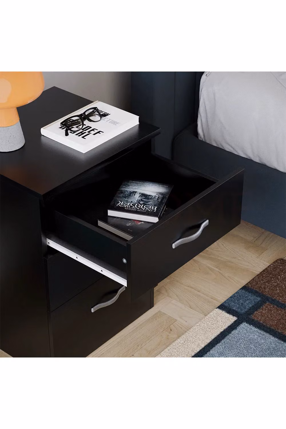 Vida Designs Riano 3 Drawer Bedside Cabinet in Black – 4