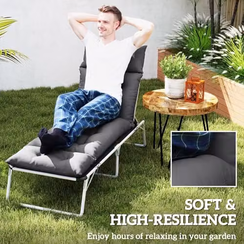 Outsunny Sun Lounger Cushion in Grey, Water-Repellent and UV-Resistant Polyester Foam, W/D/H: 190 x 56 x 10 cm – 4