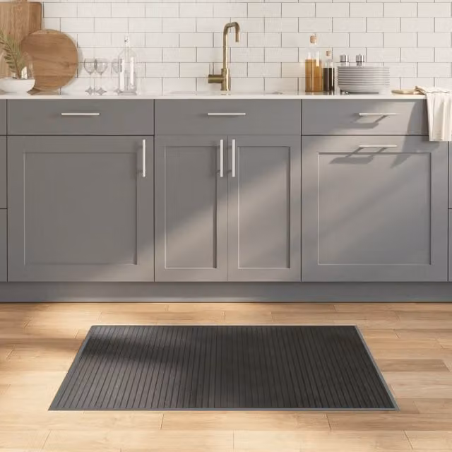 Berkfield Home Rectangular Bamboo Rug in Grey, W/D/H: 100 x 70 x 1 cm