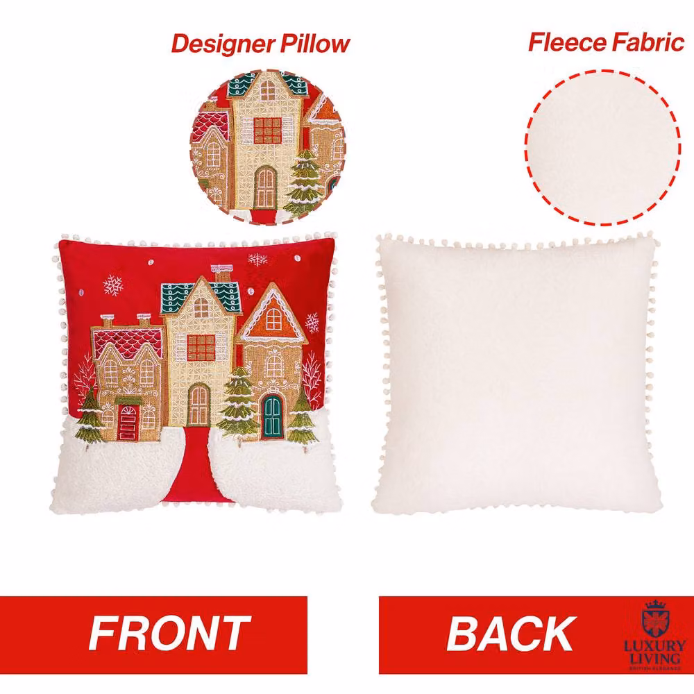 Luxury Living Red Christmas Gingerbread House Plush Square Cushion, 45 x 45 cm – 3