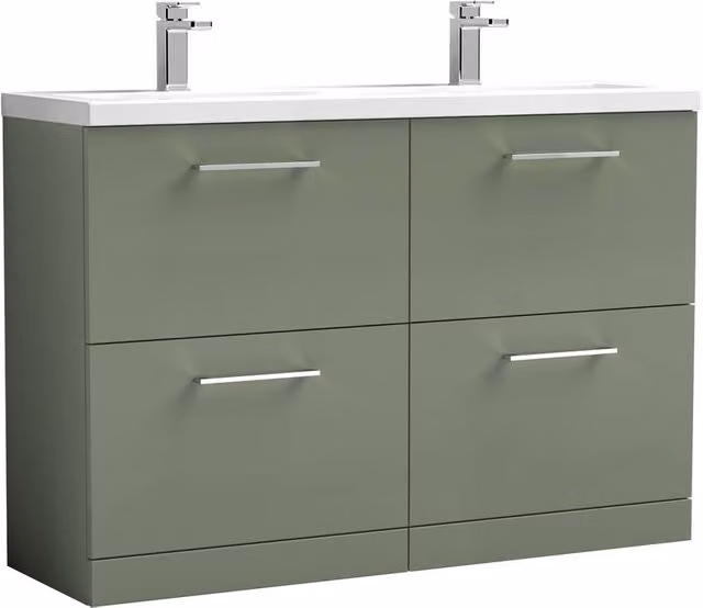 Balterley Level 1200mm Floor Standing 4 Drawer Unit and Double Basin in Satin Green