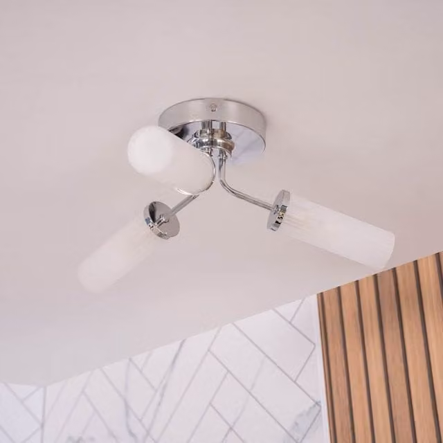 ValueLights Canya 3 Way IP44 Rated Modern Ceiling Light with Silver Chrome Metal and White Glass Shade for Bathroom or Garden Use