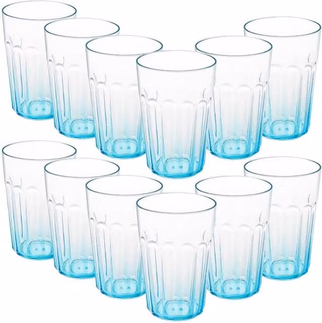 Greentainer Set of 12 Reusable Blue AS Plastic Drinking Tumblers, 350ml – 1