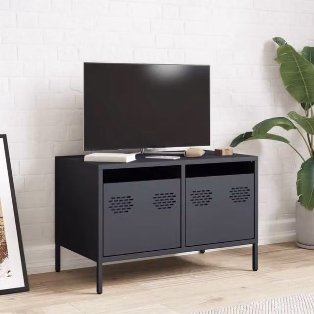 Berkfield Home Anthracite TV Cabinet in Matt Charcoal Cold-rolled Steel W: 68 cm, D: 39 cm, H: 43.5 cm – 1