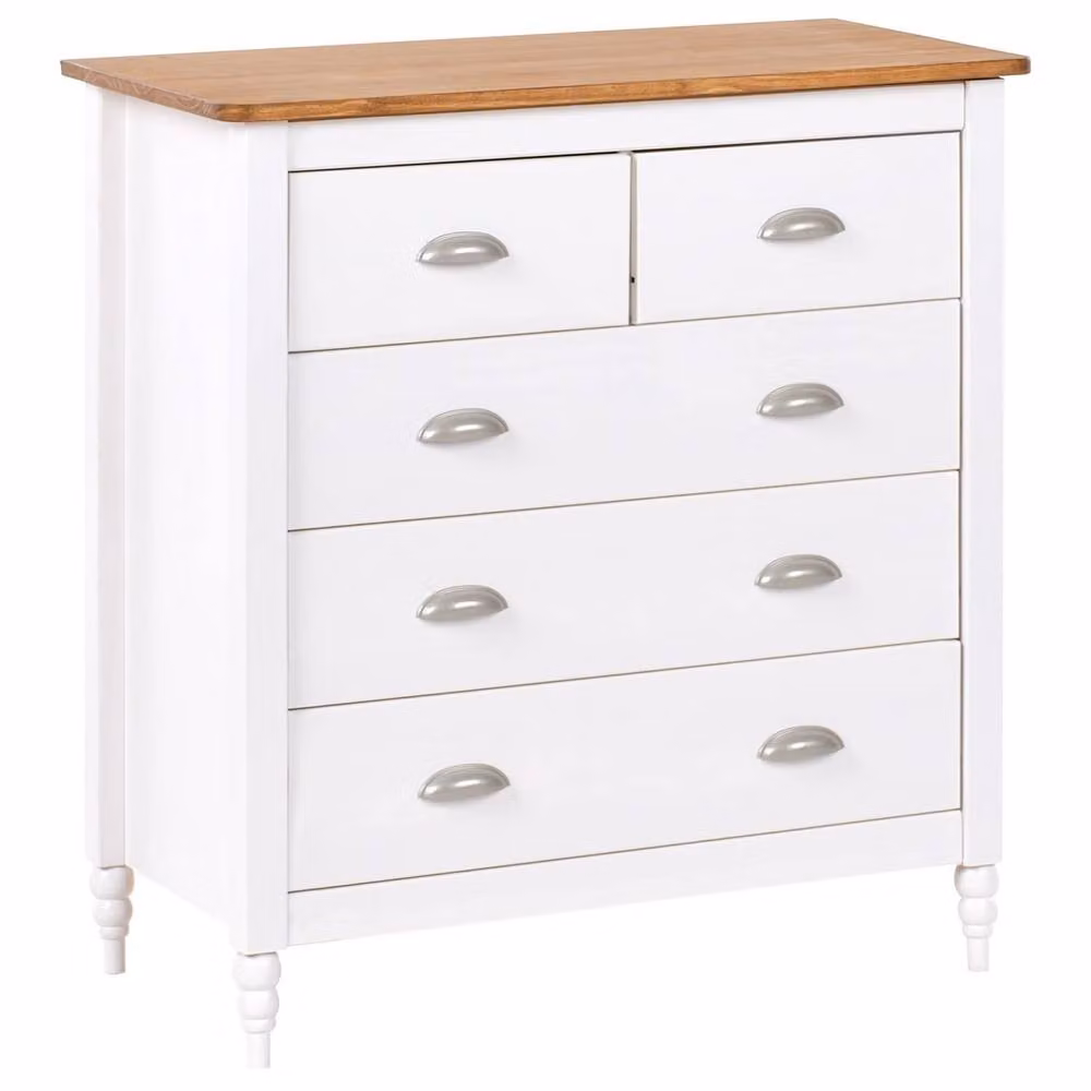 Wyld and Coco White 5-Drawer Sideboard Chest with Pine Wood Top – 2