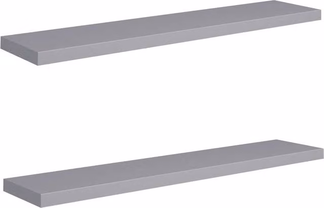 Berkfield Home Floating Wall Shelves, 2 Piece Set, Grey MDF and Metal, W: 120 cm, D: 23.5 cm, H: 3.8 cm – 1