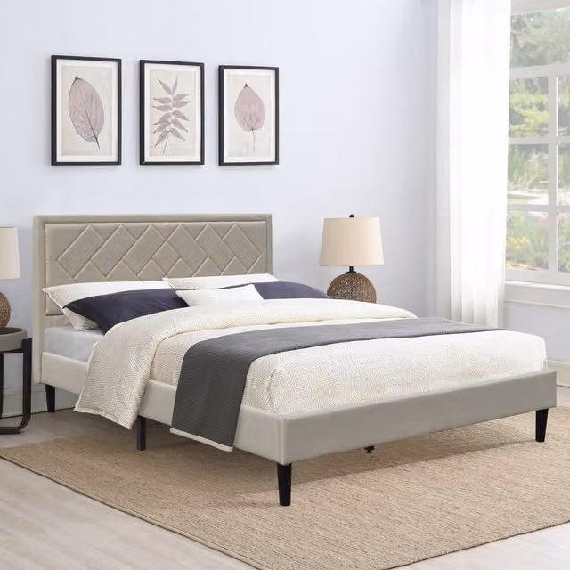 Comfy Living Modern Upholstered Fabric Bed Frame in Grey, 140 x 200 cm