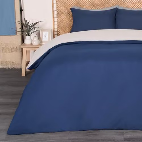 OHS Reversible Plain Microfibre Duvet Cover and Pillowcase Set in Navy and Grey, Single Size, Duvet Cover: 135 x 200 cm, Pillowcase: 50 x 75 cm – 2