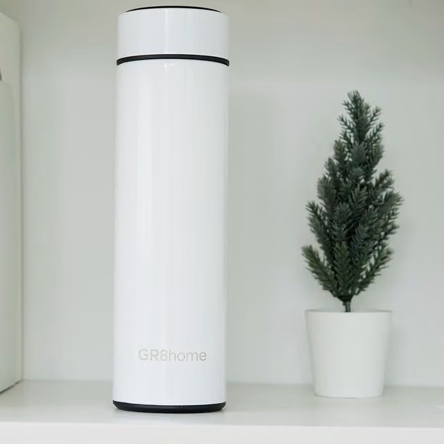 Gr8 Home White Vacuum Flask Water Bottle with Temperature Display, 500ml