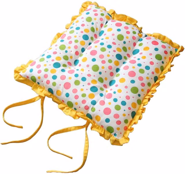 Homescapes Reversible Square Frilled Cushion Seat Pad with Ties in Multicolour and Yellow