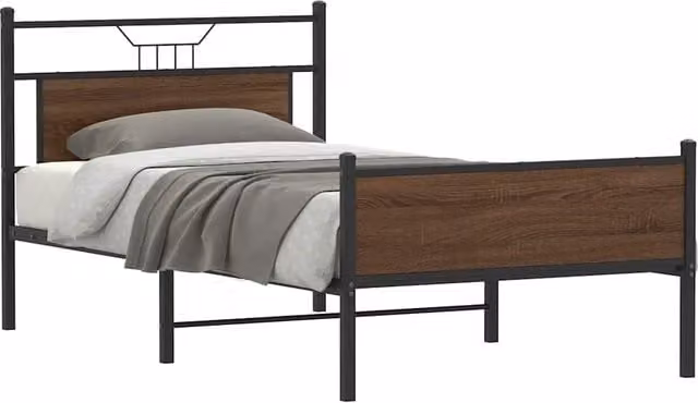 Berkfield Home Brown Oak Bed Frame in Engineered Wood W: 107 cm, L: 203 cm – 1