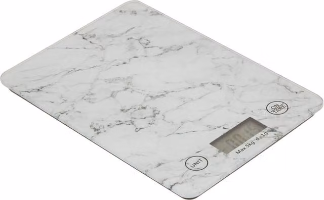 Orsina Electronic Marble Effect Digital Kitchen Scale with Glass Surface in White and Grey