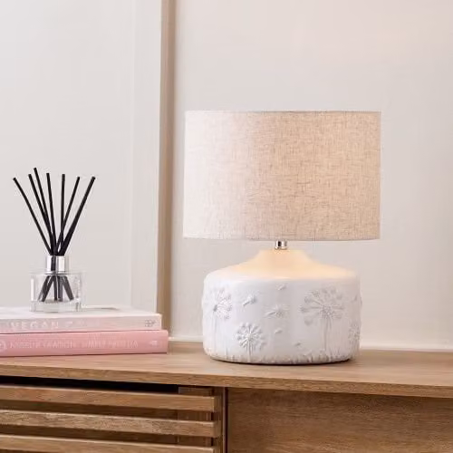 Ruma Dandelion Small White Floral Ceramic Table Lamp – 1