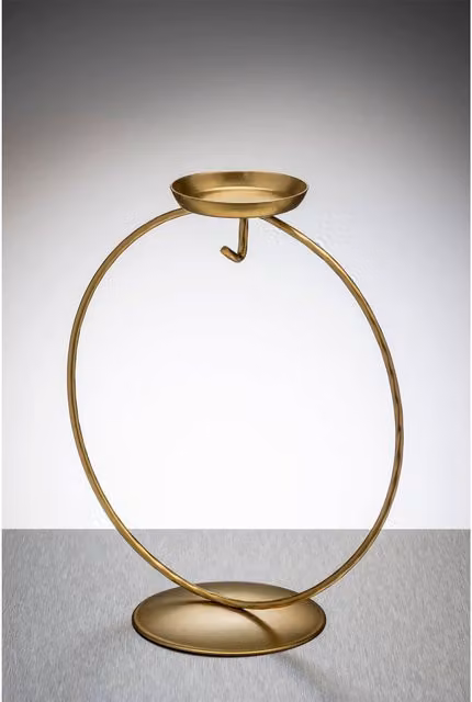 Sienna Glass Gold Metal and Glass Circular Ornament Stand with Tea Light Holder