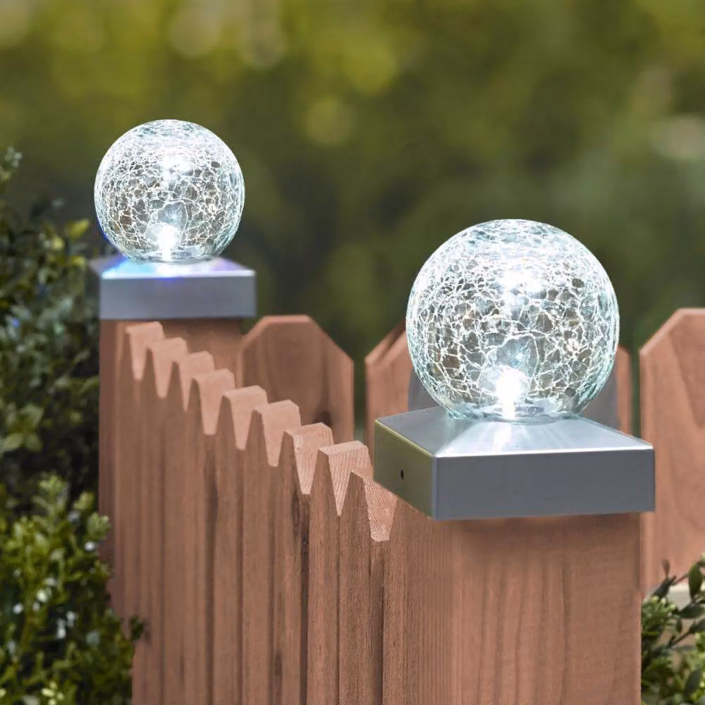 Marco Paul 4pc Solar Crackle Glass Sphere Post Lights in Transparent – 3