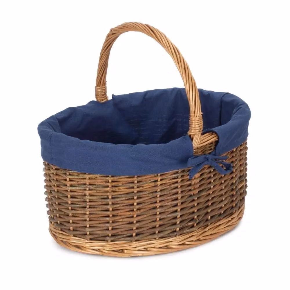 Red Hamper Large Wicker Country Oval Shopping Basket with Cotton Lining in Dark Blue – 2
