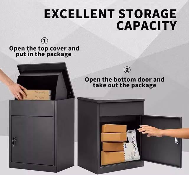 FLAVORA Lockable Wall Mounted Outdoor Parcel Box in Black Galvanised Steel, Width: 50 cm – 1
