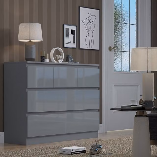FWStyle Glossy Grey Chest of Drawers