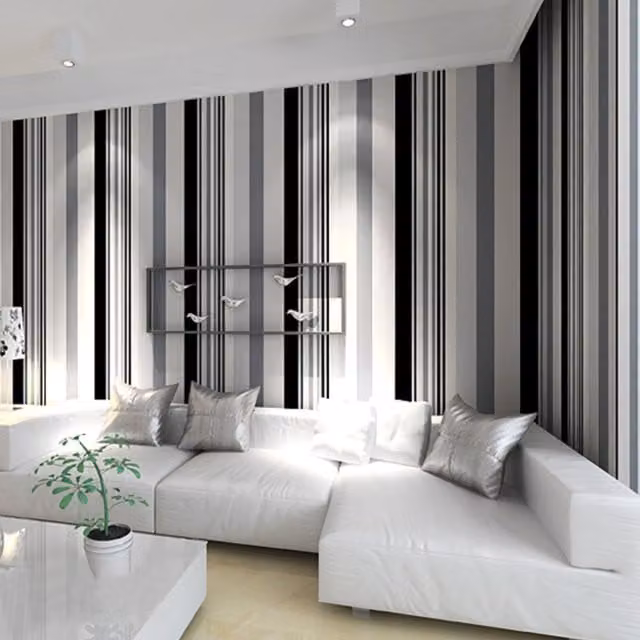 Livingandhome Modern Abstract Striped Non-Woven Wallpaper in Black, White and Grey